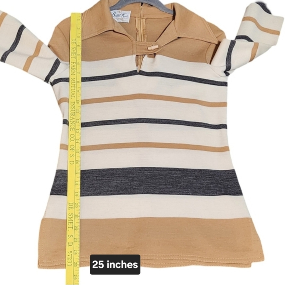 BUTTE KNIT Womens Small Striped Wool Blend Collared Sweater Neutral Vintage 70s - Picture 11 of 14